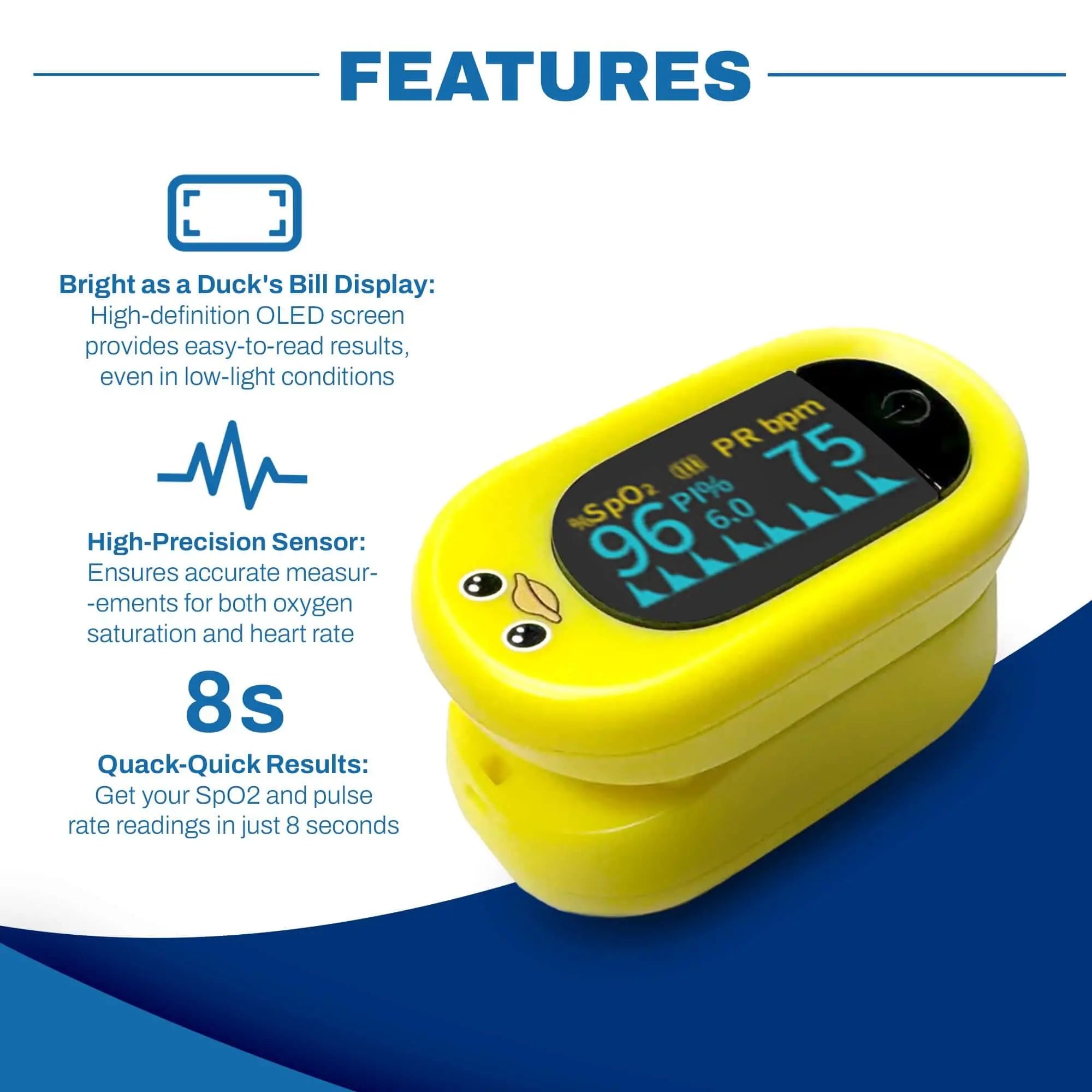 Med-Pat "Ducky" PXC-1 Kids Pulse Oximeter | Fast SpO₂ & Heart Rate | FDA Cleared